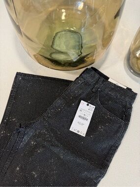 Zara Black Speckled Wide-Leg Jeans